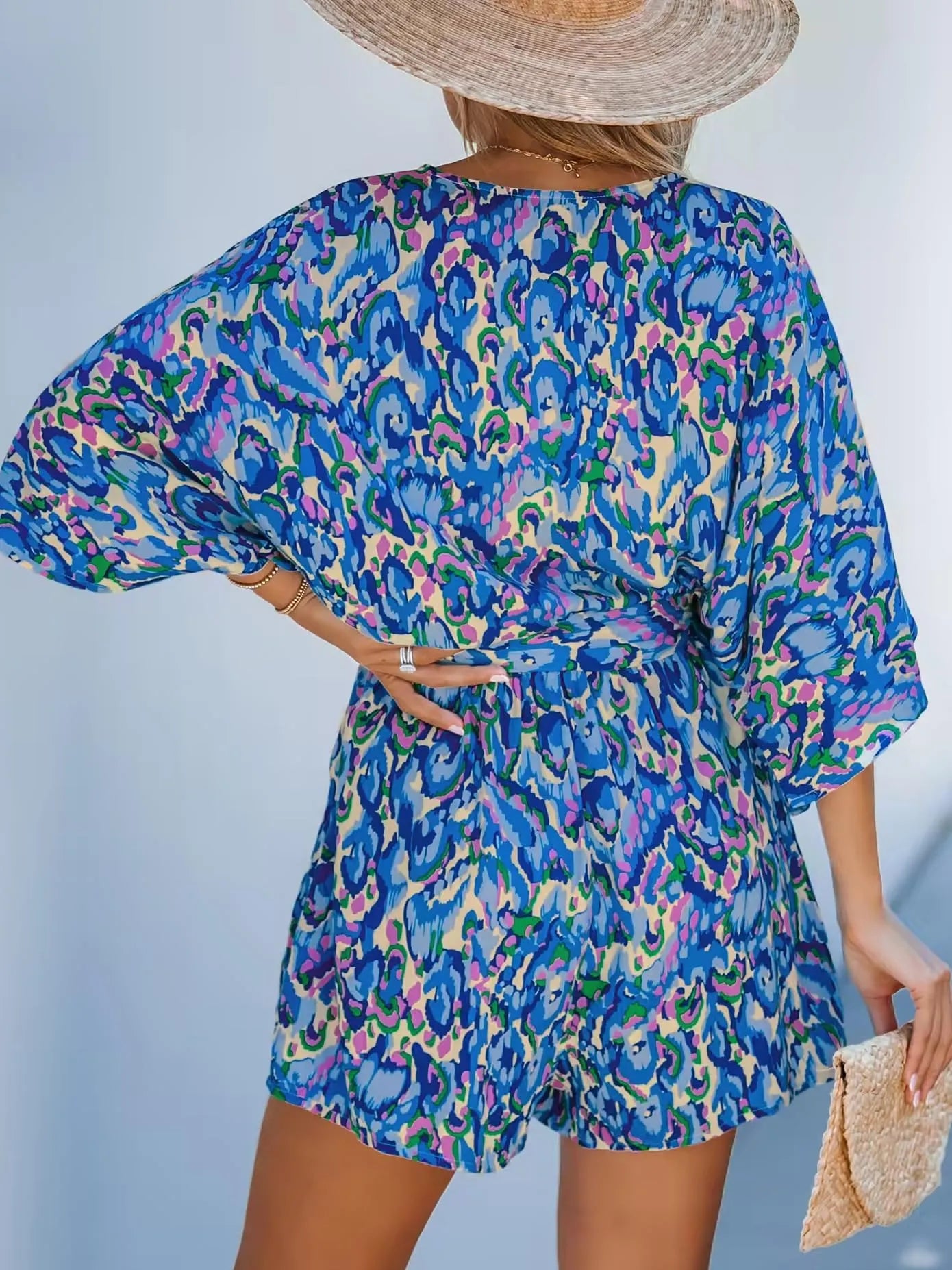 Aya™ - Lace-Up Print Romper