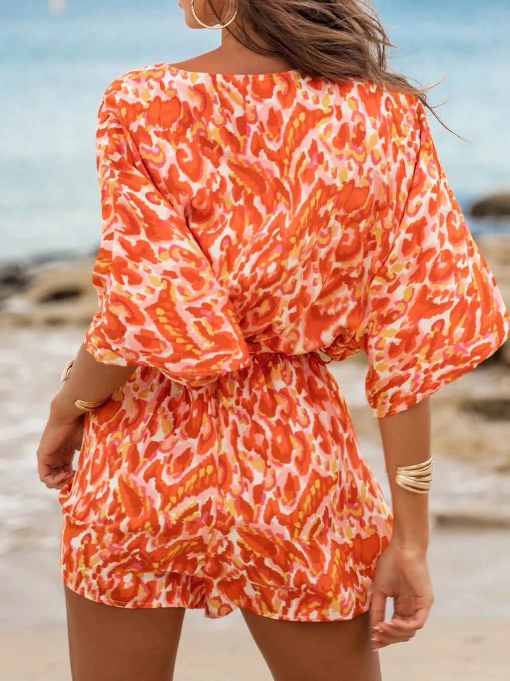 Aya™ - Lace-Up Print Romper