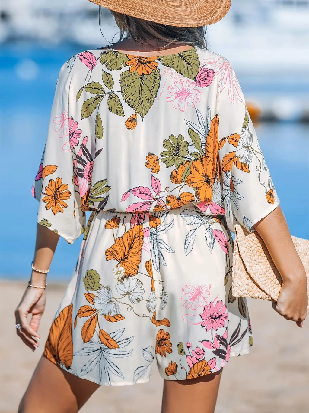 Aya™ - Lace-Up Print Romper