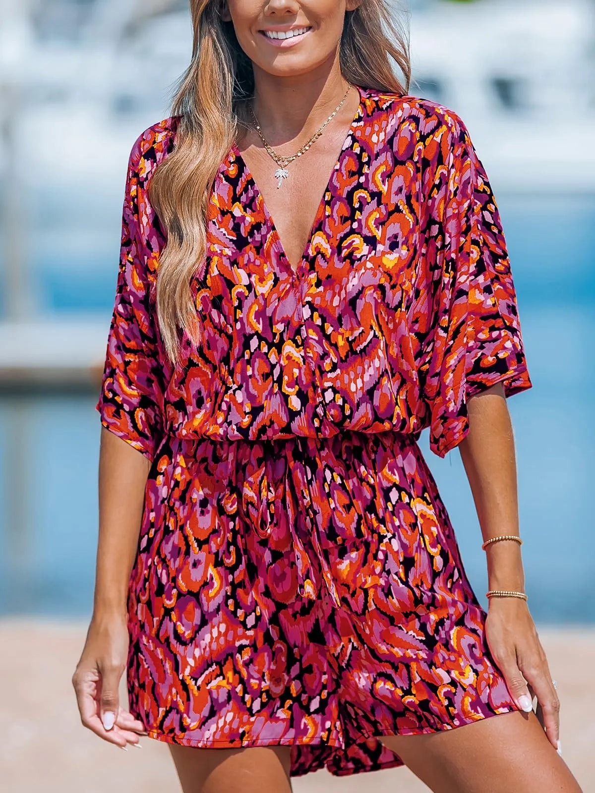 Aya™ - Lace-Up Print Romper