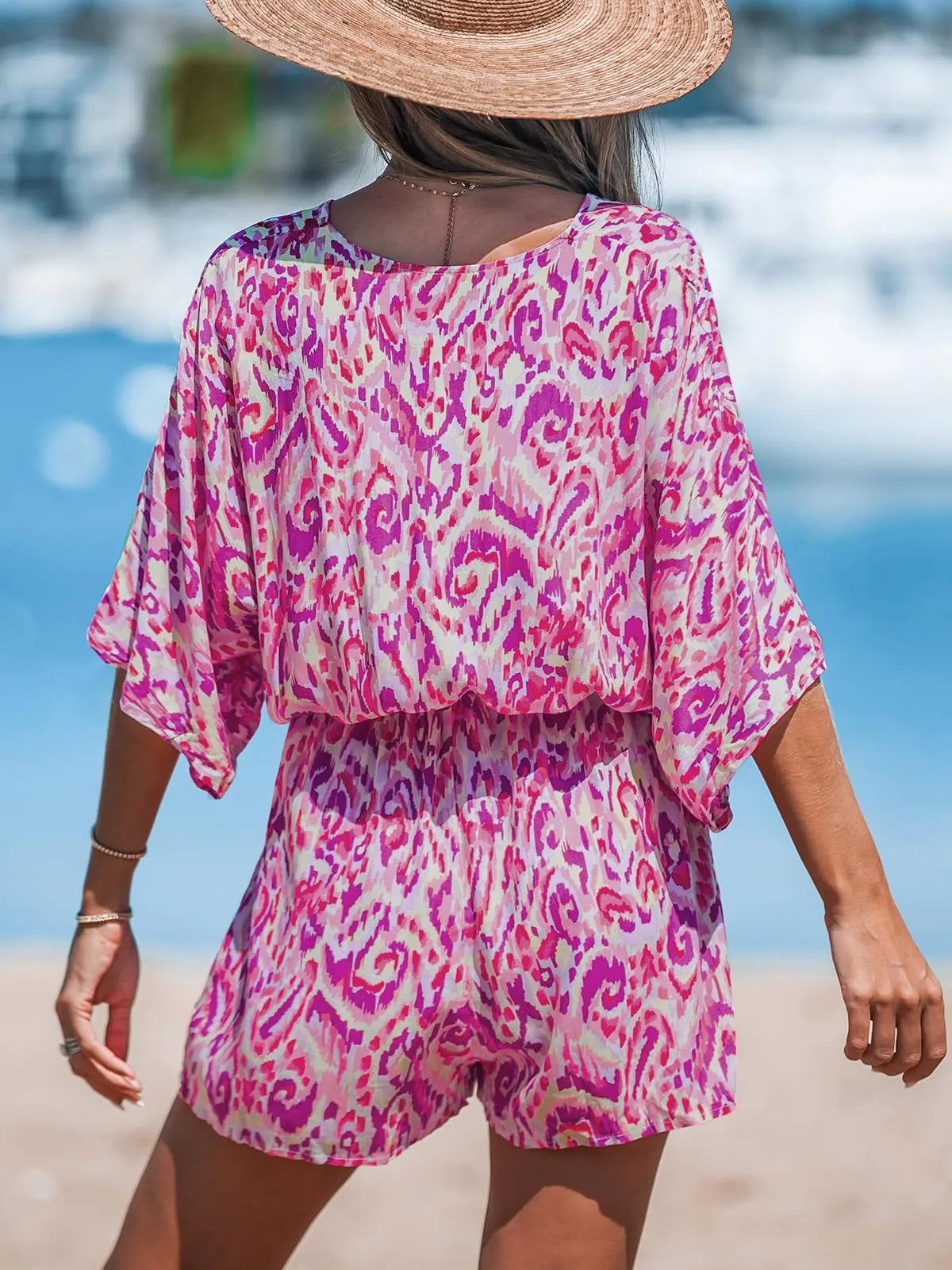 Aya™ - Lace-Up Print Romper