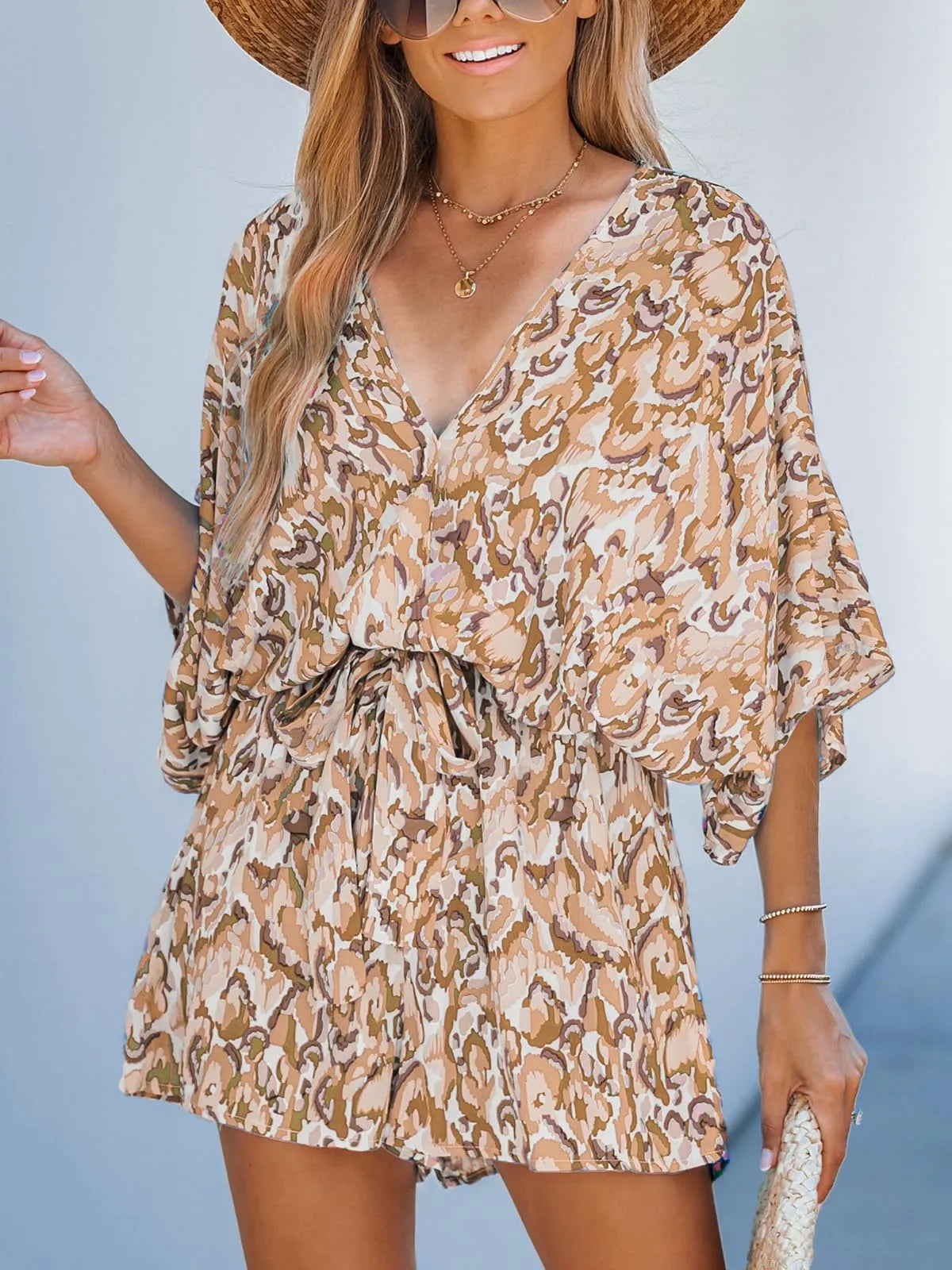 Aya™ - Lace-Up Print Romper