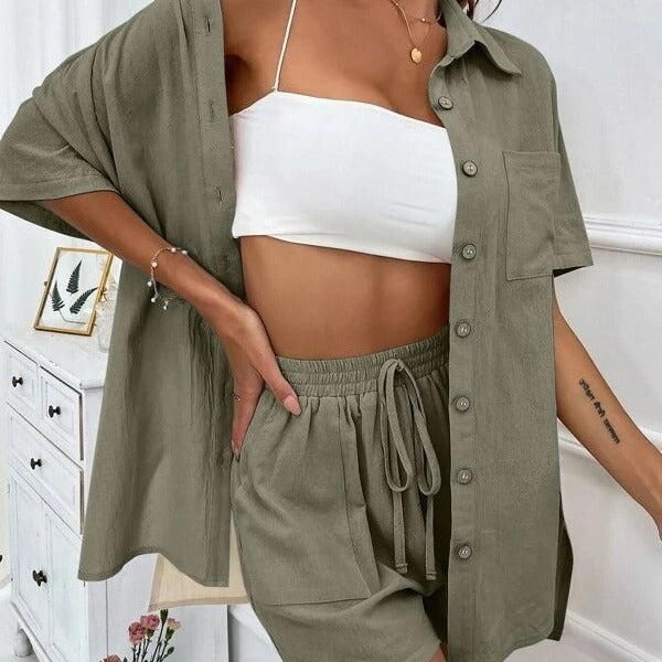 Lucy™ - Buttoned Shirt & Shorts Set