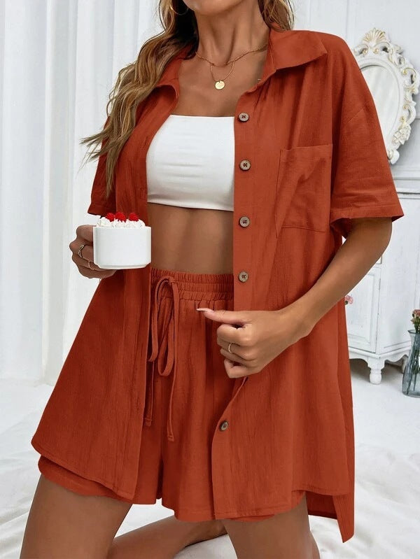 Lucy™ - Buttoned Shirt & Shorts Set
