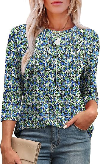 Maya™ -  Pleated Crew-Neck Blouse