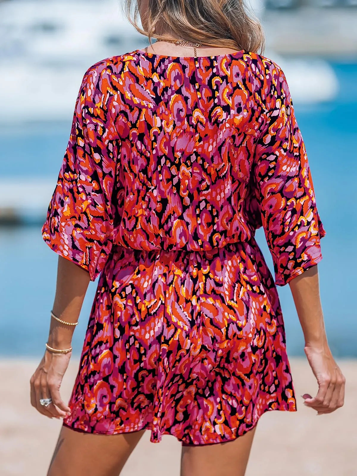Aya™ - Lace-Up Print Romper
